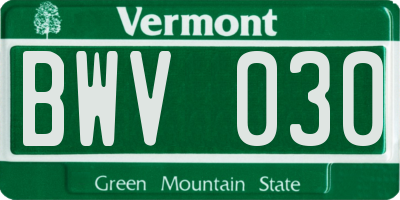 VT license plate BWV030