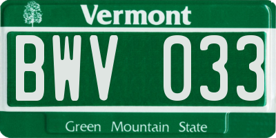 VT license plate BWV033