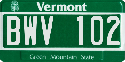 VT license plate BWV102