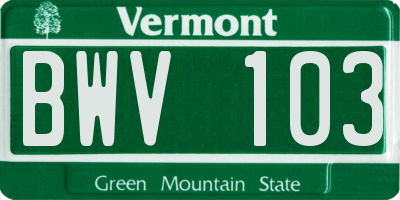 VT license plate BWV103