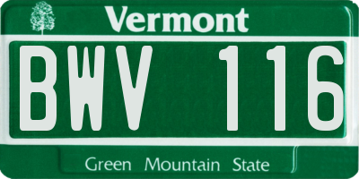 VT license plate BWV116