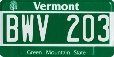 VT license plate BWV203