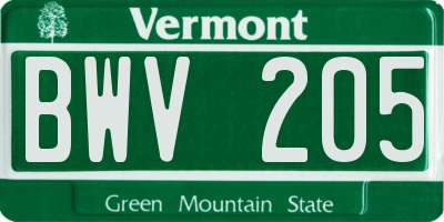 VT license plate BWV205