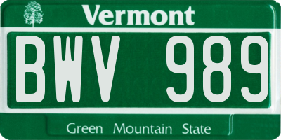 VT license plate BWV989