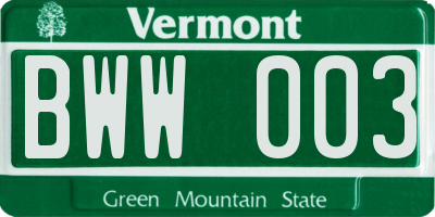 VT license plate BWW003