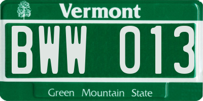 VT license plate BWW013