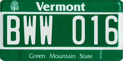 VT license plate BWW016
