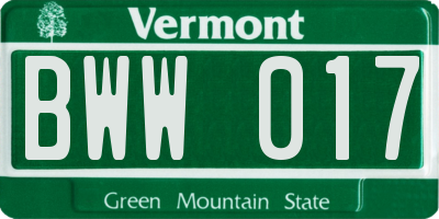 VT license plate BWW017