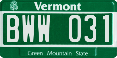 VT license plate BWW031