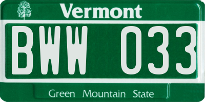 VT license plate BWW033
