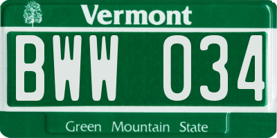 VT license plate BWW034