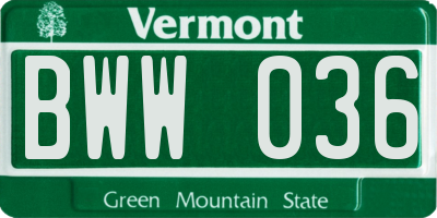 VT license plate BWW036