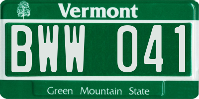 VT license plate BWW041