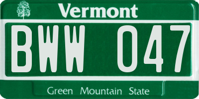 VT license plate BWW047