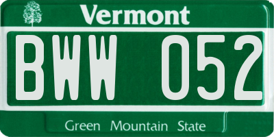 VT license plate BWW052