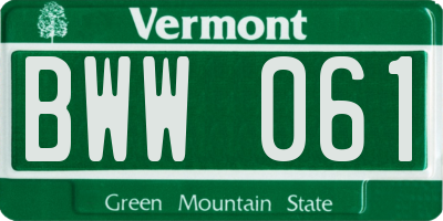 VT license plate BWW061