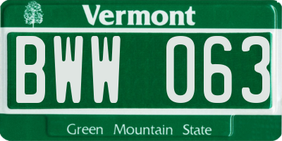 VT license plate BWW063