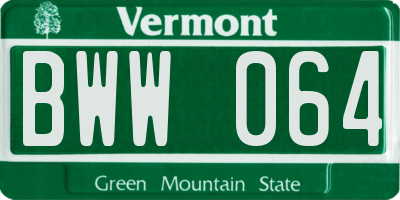 VT license plate BWW064