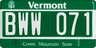 VT license plate BWW071