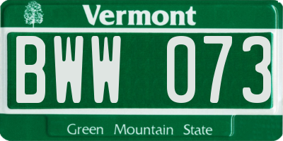 VT license plate BWW073