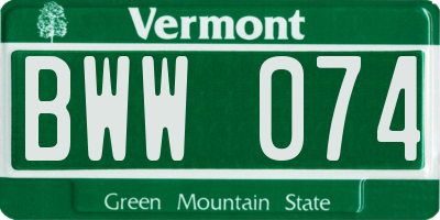 VT license plate BWW074
