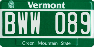 VT license plate BWW089
