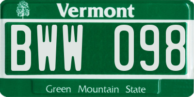 VT license plate BWW098