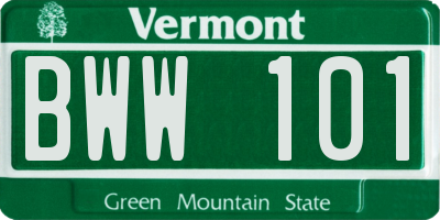 VT license plate BWW101