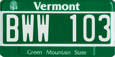 VT license plate BWW103