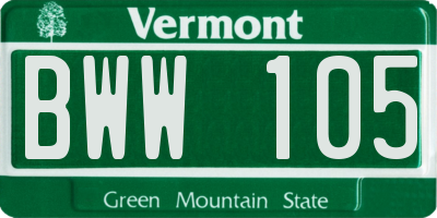 VT license plate BWW105