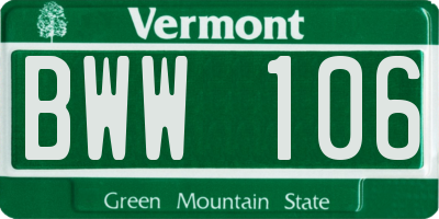 VT license plate BWW106