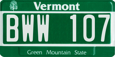 VT license plate BWW107