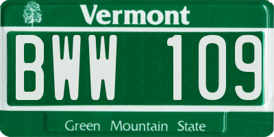VT license plate BWW109