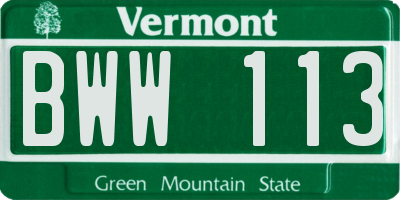 VT license plate BWW113