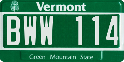 VT license plate BWW114