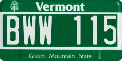 VT license plate BWW115