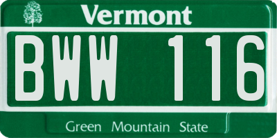 VT license plate BWW116