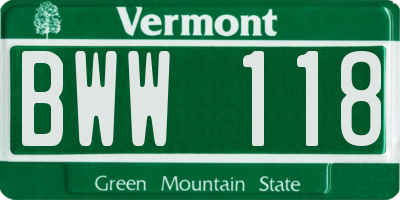 VT license plate BWW118