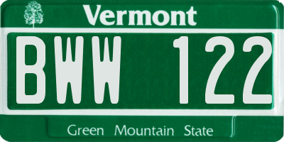VT license plate BWW122