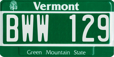 VT license plate BWW129