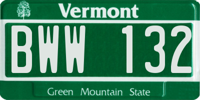 VT license plate BWW132