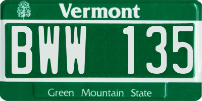 VT license plate BWW135