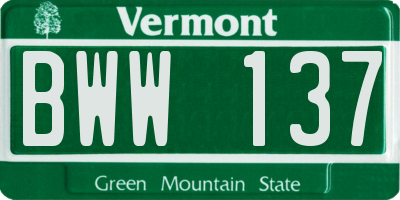 VT license plate BWW137