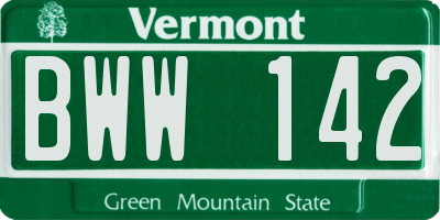 VT license plate BWW142