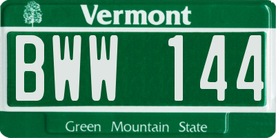 VT license plate BWW144