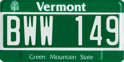 VT license plate BWW149