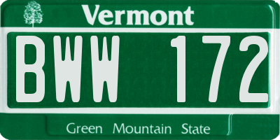 VT license plate BWW172