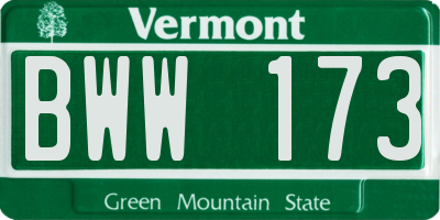 VT license plate BWW173