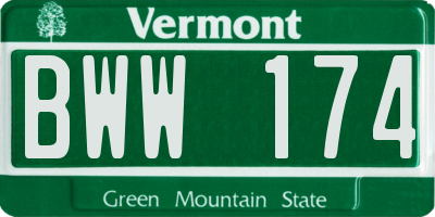 VT license plate BWW174