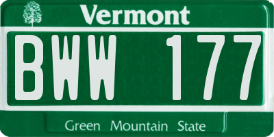 VT license plate BWW177